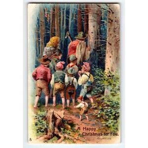 Vintage Raphael Tuck Christmas Postcard 'A Happy Christmas to You' Forest Scene